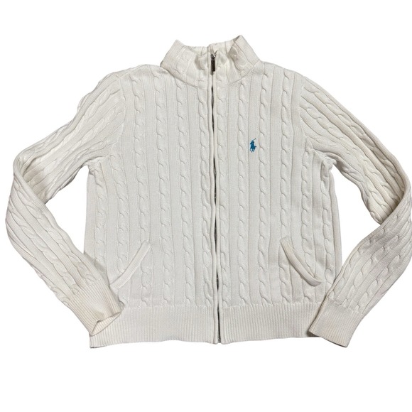 Ralph Lauren Sweaters - Ralph Lauren Sport Women's XL White Cream Full Zip Cable Knit Sweater Jacket